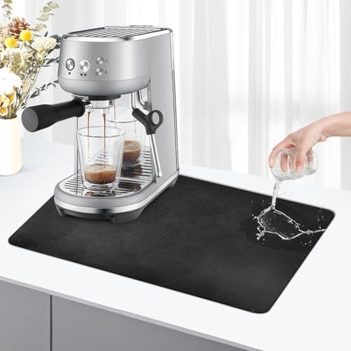 KitchenRaku Kaffeemaschine Abtropfmatte,abtropfmatte Geschirr,Saugstarke Trockenmatte Unterlage Für Kaffeemaschine (Schwarz, 30x40cm)