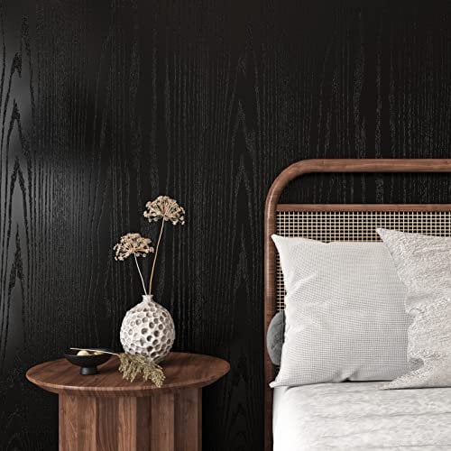 Livelynine Kitchen Worktop Covering Vinyl Self Adhesive Black Wood 90CMx500CM Self Adhesive Wallpaper for Bedroom Living Room Wall Paper Dark Wood Vinyl Wrap for Furniture Sticky Back Plastic Roll