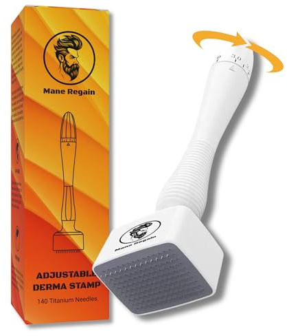 Mane Regain Derma-Stempel, 0–3 mm, verstellbar, 140 einzelne Titannadeln, Microneedling für Männer und Frauen zu Hause, Gesicht, Haare, Kopfhaut und Bart