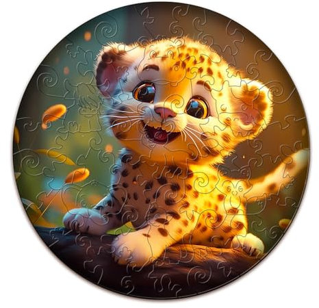 SECOGM Holzpuzzle Kinder, Niedlich Leopard Puzzle für Kinder ab 3 Jahren, Unregelmäßiges Großteile-Puzzle 50 Teilen, Vorschul-Lernpädagogisches Puzzle - 50pcs,29×29 cm