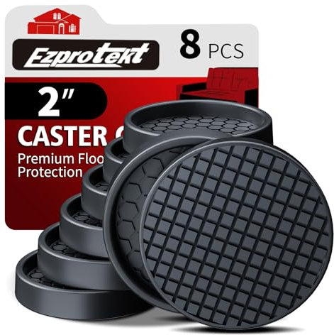 Furniture Coasters - 2” Non Slip Furniture Pads for Hardwoods Floors, 8 PCS Round Rubber Non Skid Furniture Caster Cups, Anti Slide Furniture Feet Floor Protectors for Bed Couch Stoppers (Black)