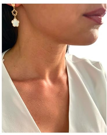 NataschaWoge® 3er Kleeblatt Perlmutt Edelstahl GOLD Huggie Creolen Ohrringe weiß schwarz Schmuck für sie Geschenk weiß Opal (Rosegold)