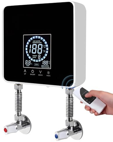 Chauffe Eau Instantané Électrique, 7500W Chauffe-Eau Instantané à Économie d'Énergie, Chauffe Eau Électrique avec Panneau d'Affichage Numérique LED Chauffage Rapide, Écran Tactile, Télécommande