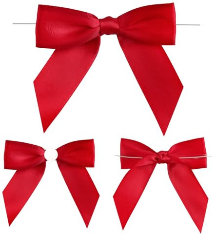 G2PLUS 50 Stück Rot Fertige Schleifen, Geschenkschleifen Selbstklebend, Satin Schleifen zum Basteln, Schleife Geschenk mit Draht für Geschenkverpackung, Basteln