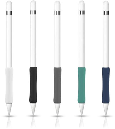 PEUTIER 5pcs Grips for Apple Pencil 1st 2nd / Apple Pen USB C, 2.4x0.5 Inch Colorful Anti-Slip Silicone Cover Accessories Sleeve Adapter Compatible with iPad Stylus Pencil