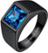 Bestyle Ring mit Saphir Herren Edelstahl Herren Bandring mit Gravur Blau Stein Männer Fingerring Gothic-Ring Siegelring Personalisierbarer Schmuck für Papa Vater Größe 54, Schwarz