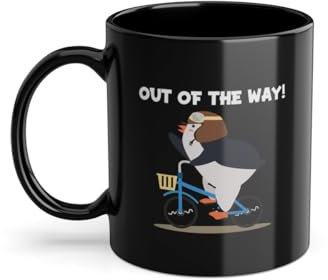 Out Of The Way Pinguin Bike Bicycle Fahrradfahrer Kaffeetasse | Radler Radfahrer Fahrrad Tasse Schwarz (02943W)