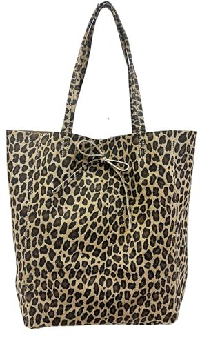 Jeamis Wildleder Shopper Rauhleder Umhängetasche Leopard Veloursleder Tasche Leder Leo Made in Italy (Khaki#2)