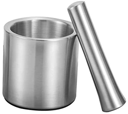 MAGICLULU 1 Set Knoblauchpresse Aus Edelstahl Mahlschüssel Und Hammer Manuelle Knoblauchmühlen Ingwermühlen Nussmühlen Silber