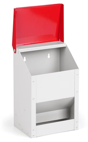 MUYIRTED Geflügel Futterautomat Verzinkter, Hühner Futtertrog 10kg, Automatischer Futterspend, Hühnerfutter Behälter, Futterstation Aufhängbar, Rot, Hühnerstall Zubehör