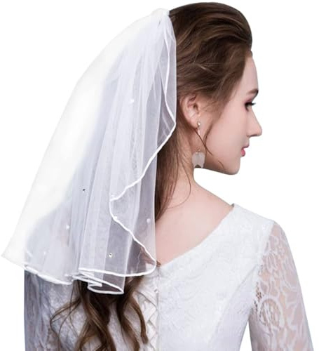 YUNHENTONG Voile de Mariage Blanc, Voiles de Mariage Élégant pour Femmes, Coiffe Blanche avec Peigne Intégré, Ornements de Voile de Tête pour Cérémonie Fiançailles Shooting Photo Fêtes (Blanc-C)