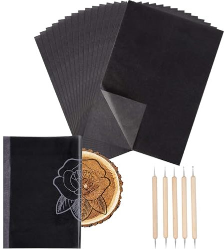 Suevut 200 Blatt A4 Carbon Transferpapier Schwarz Graphitpapier zum Durchzeichnen Hochwertiges Carbon Kopierpapier mit 5 Stiften Ideal zum Durchzeichnen auf Papier, Stoff, Holz, Glas, Schiefer