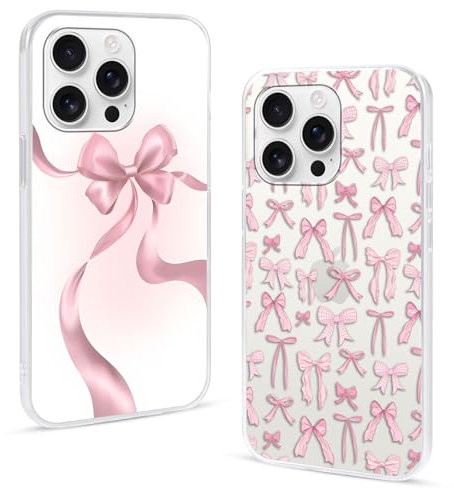 Omyzo 2 Pezzi Aesthetic Cover per Apple iPhone 13/iPhone 14 6,1, Custodia con Fiocco Rosa Disegni Trasparente Silicone Ultra Sottile TPU Antiurto Protettiva Case per iPhone 13