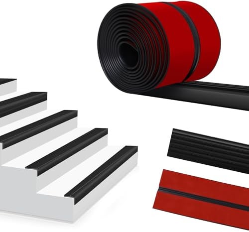 Storystore Treppenkantenprofil Selbstklebend 6m, Treppenkanten Antirutsch Rutschfeste Flexible Gummistufen Kantenleiste Treppenstufe Treppenkantenschutz für Außen und Innenbereich (Schwarz)