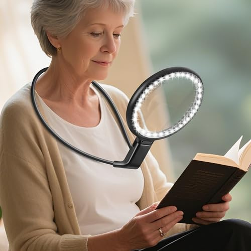 Neck Magnifier Hands Free with Light, 10X 5.2 Large Magnifying Glass