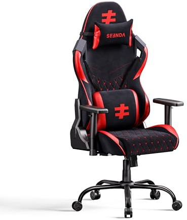 seenda GCPro-20 Gaming Stuhl Ergonomisch – PC Gaming Chair & Bürostuhl Schwerlast 181 kg | BIFMA Zertifiziert | Vollmetall-Rahmen | 145° Verstellbare Rückenlehne | Hochdichte-Schaum | Schwarz/Rot