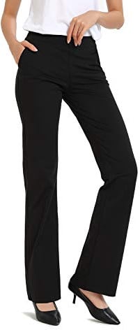SAFORT Damen Yogahose Bootcut Lange Schlaghose Jazzpants Mittlere Taille Arbeitshose Flared Stretch Freizeit Jogginghose Sporthose mit Taschen, Schwarz, M
