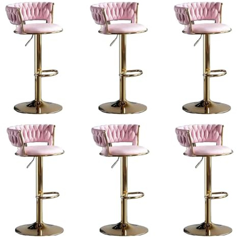 Set di Sgabelli da Bar da 2, 3, 4 o 6 pezzi con Schienale, Sgabelli Alti in Velluto Regolabili in Altezza, Sgabello Cucina Girevoli a 360° Per Sala da Pranzo, Angolo Bar, Isola Cucina,Rosa,Set of 6