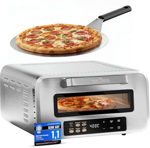 Forno elettrico per pizza ProfiCook | 400 °C | vera pietra per pizza | paletta per pizza inclusa | impostazione variabile di tempo e temperatura | Forno elettrico per pizza | Pizzamaker | PC PO 1323