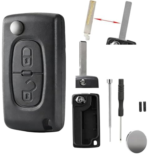CE0523 For 207 3008 5008 For Citroen C3 DS3 Picasso Key Fob | 2 Buttons for 207 3008 5008 Partner Expert For Citroen C2 C4 Dispatch Key Fob HU83 Pin Removal Tool Battery CR1620