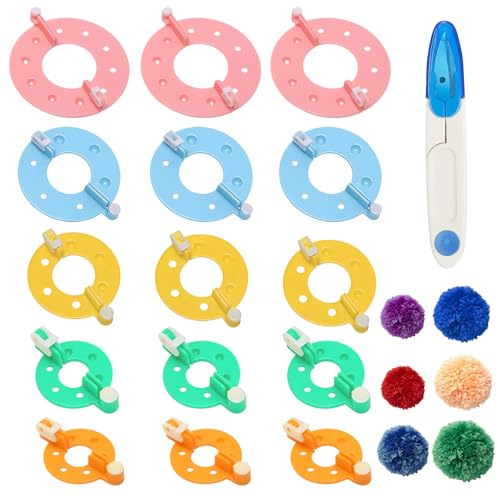 15 Pcs Pompom Maker Set, 5 Größen Pompon Makers, Bommel Maker Pompom Makers Set 5 Farben für DIY Bastelprojekte Hüte Puppen Dekoration Viel Spaß Beim Basteln von Pompons mit 1 Garnschneider