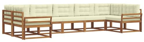 vidaXL Outdoor-Sofagarnitur mit Kissen 7 pcs Natur und Creme, Modernes Outdoor-Sofa-Set, stylische Gartenmöbel, Lounge-Sitzgruppe für Garten und Poolbereich zum Entspannen