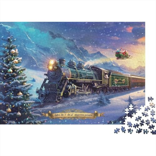 Steam Train Christmas Tree 1000 Piece Jigsaw Puzzle Jigsaw Puzzle for Adults Night Scene Puzzle Game for Family Relaxation 52x38cm/1000pcs