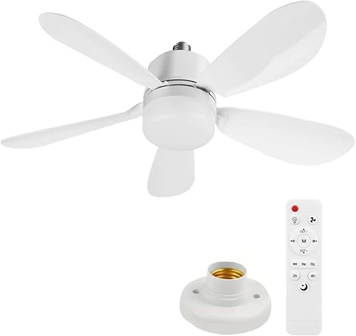 Ventilador de Techo con Luz y Control Remoto, Lámpara LED de Ventilador Ajustable con Temporizador, Plafón, 5 Aspas, Silencioso, 3 Velocidades, para Salón, Oficina, Dormitorio, Habitación (52cm+Base)