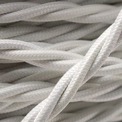 Art Deco Emporium PRE-CUT 1 Meter Length Vintage Styled British White Coloured Cloth Covered Braided Twist Flex - Electric Cable 3 Core; Electrical Wire 6Amp; Lighting Flex 0.75mm