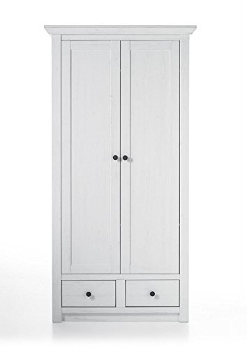 Garderobe, Garderobenschrank Lucie- Pinie Weiss Nachbildung, 105x206x45cm, Diele, Flur, Garderobe, Kommode, Schrank, Sideboard