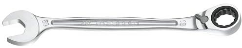 FACOM - Clé Mixte à Cliquet Métrique 7mm - 467B.7 - Système Ultra-Grip Antidérapant - Mécanisme à Cliquet Compact Réversible par Levier - Œil et Fourche Inclinés à 15° - Chrome Satiné