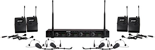Gemini Sound UHF-04HL Professional Audio DJ Equipment Superior Single Channel Quad 4 Wireless UHF Headset Lavalier Microphones Receiver System with 150ft Operating Range