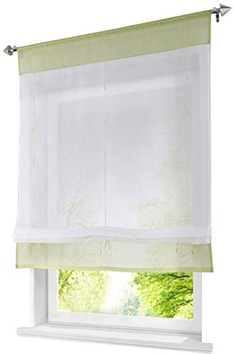 BAILEY JO 1er-Pack Raffrollo mit Tunnelzug Schön Gardinen Voile Transparent Vorhang (BxH 100x140cm, grün)