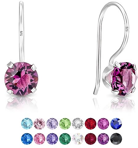 DTPSilver - Damen Haken Ohrringe 925 Sterling Silber mit Kristallen von Swarovski® Elements 6 mm Runde - Farbe : Amethyst