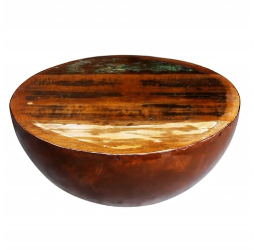 vidaXL Antique-Look Bowl-Shaped Coffee Table - Solid Reclaimed Wood Top, Steel Base, Handmade Design, Unique Living Room Furniture, 60x28cm
