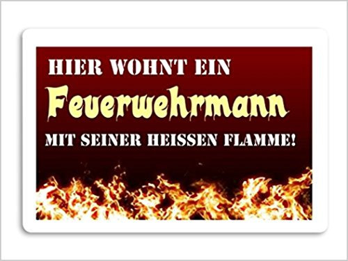 Crealuxe Fussmatte Hier wohnt EIN Feuerwehrmann mit Seiner heißen Flamme - Fussmatte Bedruckt Türmatte Innenmatte Schmutzmatte lustige Motivfussmatte