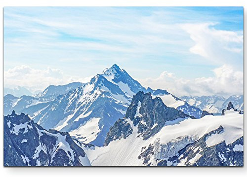 Paul Sinus Art Leinwandbilder | Bilder Leinwand 120x80cm schneebedeckte Berggipfel der Alpen