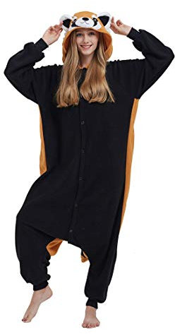 SAMGU Adult Pyjama Cosplay Tier Onesie Body Nachtwäsche Kleid Overall Animal Sleepwear Erwachsene Schwarz + Braun M