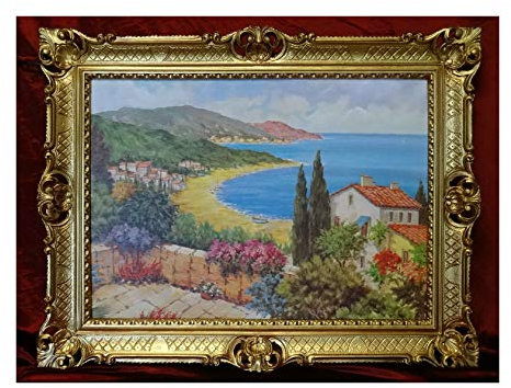Lnxp LAGO PLAYA PAÍSCO RAZA MARCO MARCO DE FOTOS MÁQUINO CON MARCO ANTIK BARROCO ROCOCO 90 x 70 cm Playa Olas Marítimas 90 x 70 cm Imágenes barrocas Antiguas Repro P-8, Cuadro Decorativo Lámina