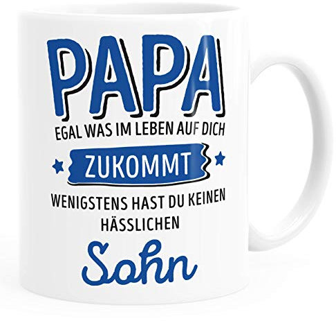 MoonWorks® Geschenk Tasse anpassen egal was im Leben auf dich zukommt wenigstens hast du keine hässlichen Kinder Kaffee-Becher Weiss Keramik-Tasse