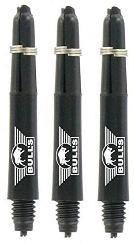 BULL´S Nylon Shaft Bedruckt mit Bulls Logo Dartschäfte mit Aluminium Ring (Schwarz, Short - 33mm)