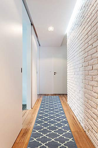 rugsx Antirutsch Teppichläufer Trellis - moderner Kurzflor für Küche, Flur & Wohnzimmer, Meterware, grau 110x300 cm