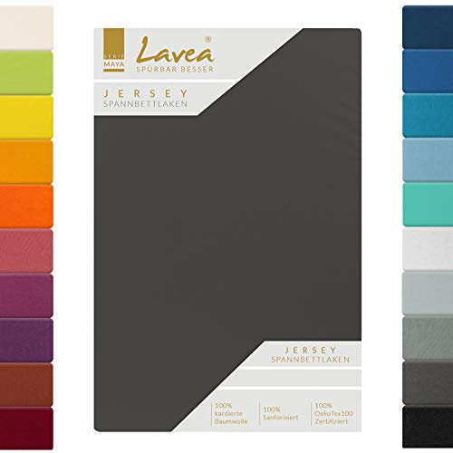 Lavea Topper Spannbettlaken, Topper Spannbetttuch, Jersey Topper Serie Maya, 180x200cm | 200x200cm, Anthrazit, 100% Baumwolle, hochwertige Verarbeitung, mit Gummizug