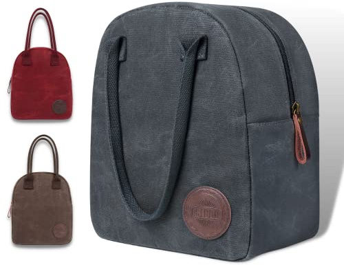 ASEBBO Large Insulated Lunch Bag for Women, 10L Waxed Canvas Reusable Lunch Tote Bag for Women with Thick Aluminum Foil, Thermal Cooler Bag for Women Best for Work, Picnic, College, School (Gray)