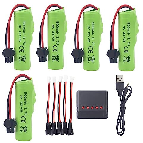 ZYGY 5PCS 3.7V 500mah Lithium Battery with 5 in 1 Charger for DE35 DE38 DE40 DE50 TB202 TB201 TM201 TM202 TC141 DE44 DE55 TS201 TD202 TD161 Remote Control Car Toy Car Battery