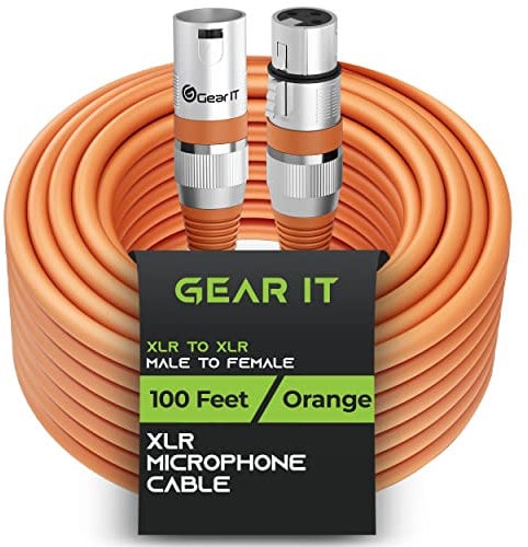 GearIT XLR Male to Female Mic Cable - 100 Feet, 1 Pack - Balanced Shielded XLR Cable for Mic Mixer, Recording Studio, Podcast - Orange