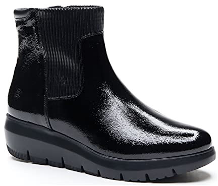 Stonefly Tronchetto Donna 214725 in Vernice Nero con Zeppa e Tecnologia BlueSoft. Una Calzatura Adatta per Tutte Le Occasioni. Autunno-Inverno 2021-2022. EU 38
