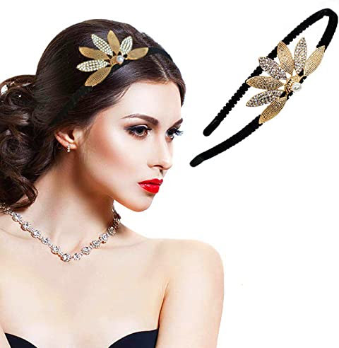 Serre-tête vintage des années 1920 pour femme - Accessoires de cheveux - Strass (or)