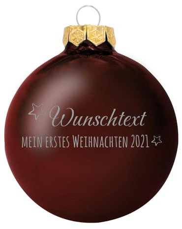 Deitert Weihnachtskugel 'Erstes Weihnachten'- Ø 8cm aus Glas - Christbaumkugel mit Lasergravur Schoko (Glänzend)