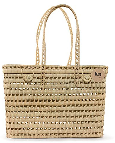 JenLiving® Aufbewahrungskorb CARLO aus Palmblatt im Boho Style, Aufbewahrungskoffer handgefertigt, Maße 45x30x31 cm